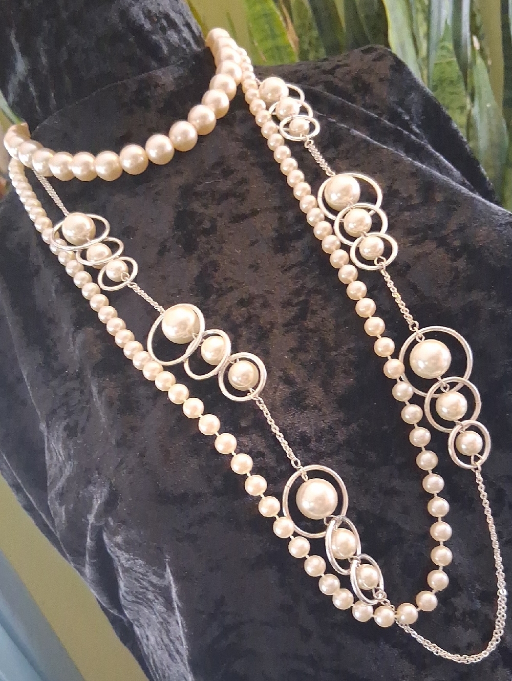 LOFT  3 Pearl Multi-Strand Necklace with Silver Rings. 16 ,28, 30 In Long